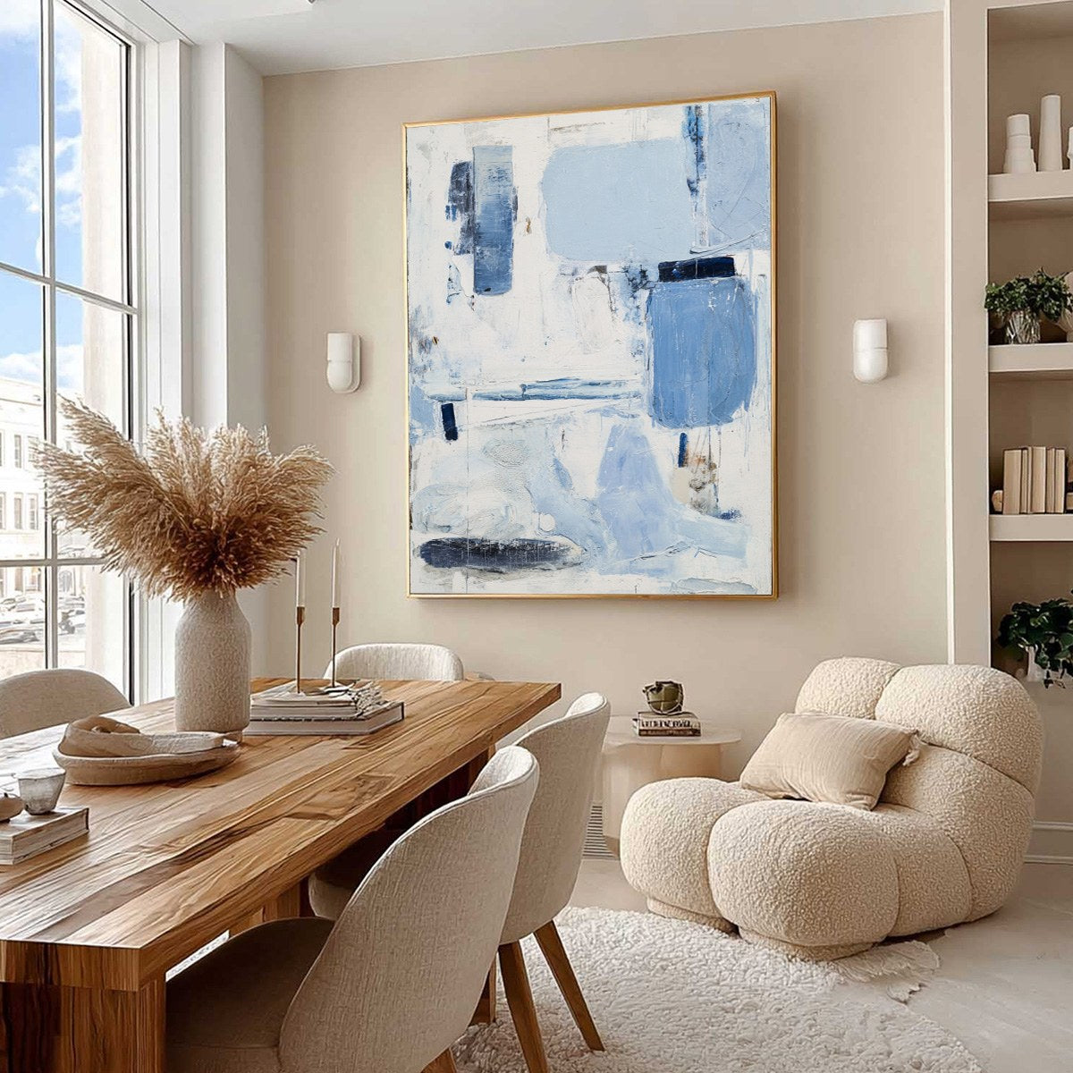 AEGEAN DECONSTRUCT: Textured Blue and White Abstract Painting