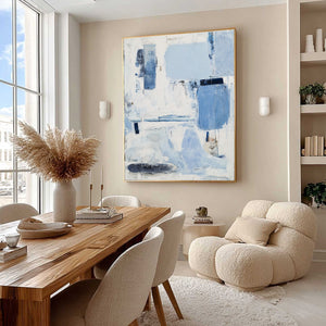 AEGEAN DECONSTRUCT: Textured Blue and White Abstract Painting
