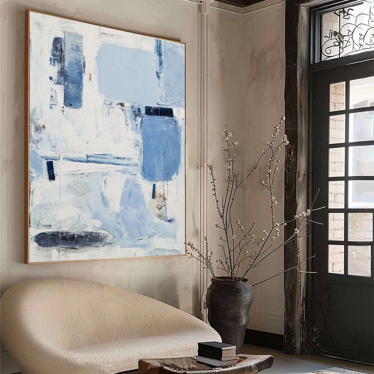 AEGEAN DECONSTRUCT: Textured Blue and White Abstract Painting