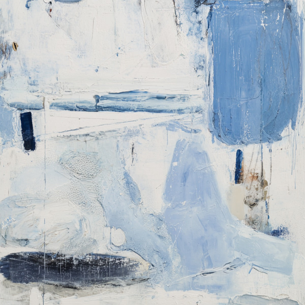 AEGEAN DECONSTRUCT: Textured Blue and White Abstract Painting