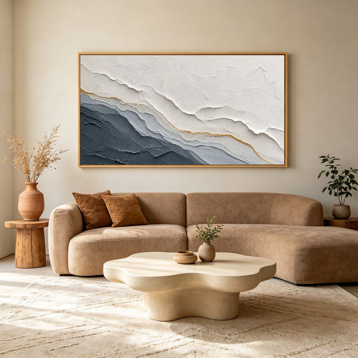 AEON: Textured Grey and Gold Abstract Landscape Painting