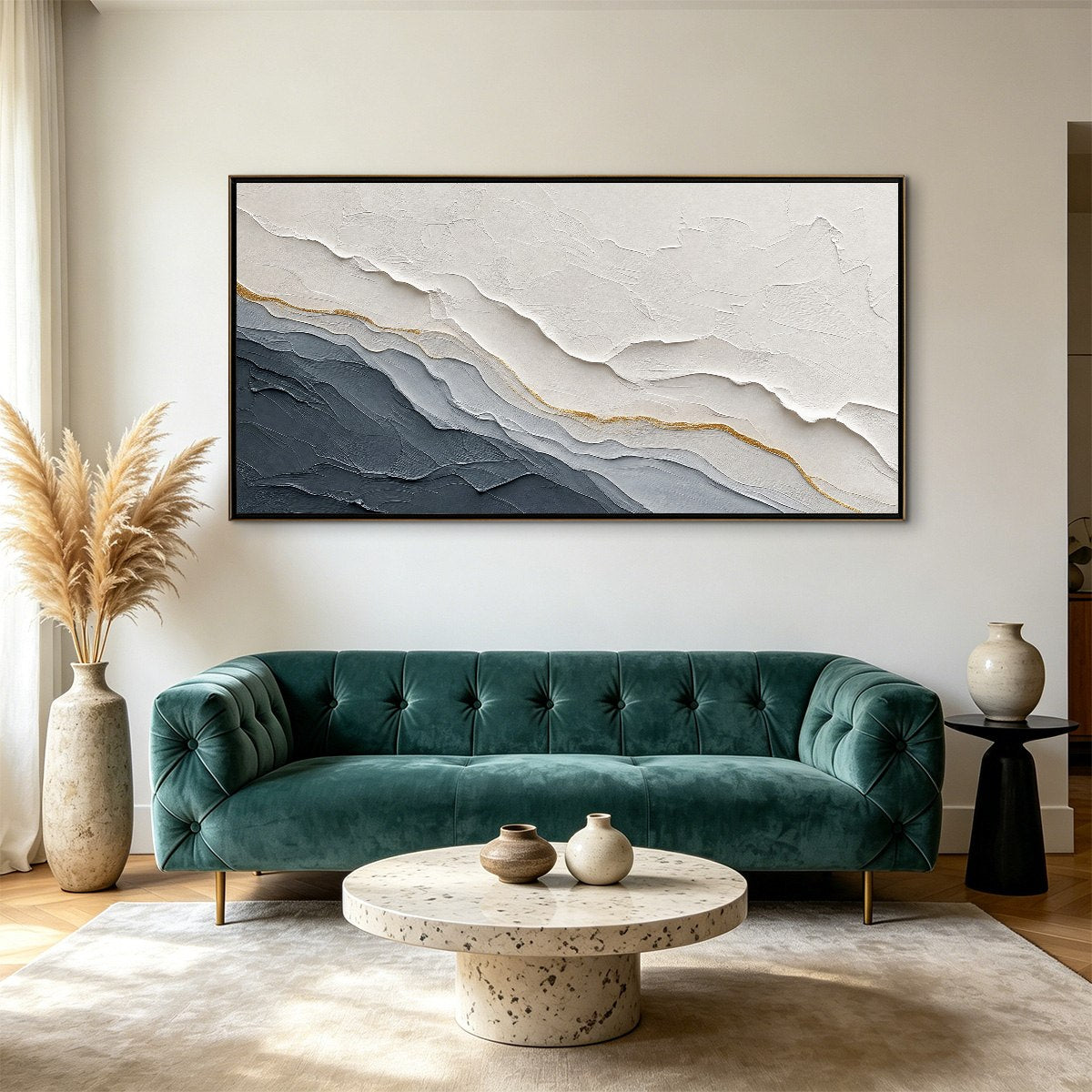 AEON: Textured Grey and Gold Abstract Landscape Painting