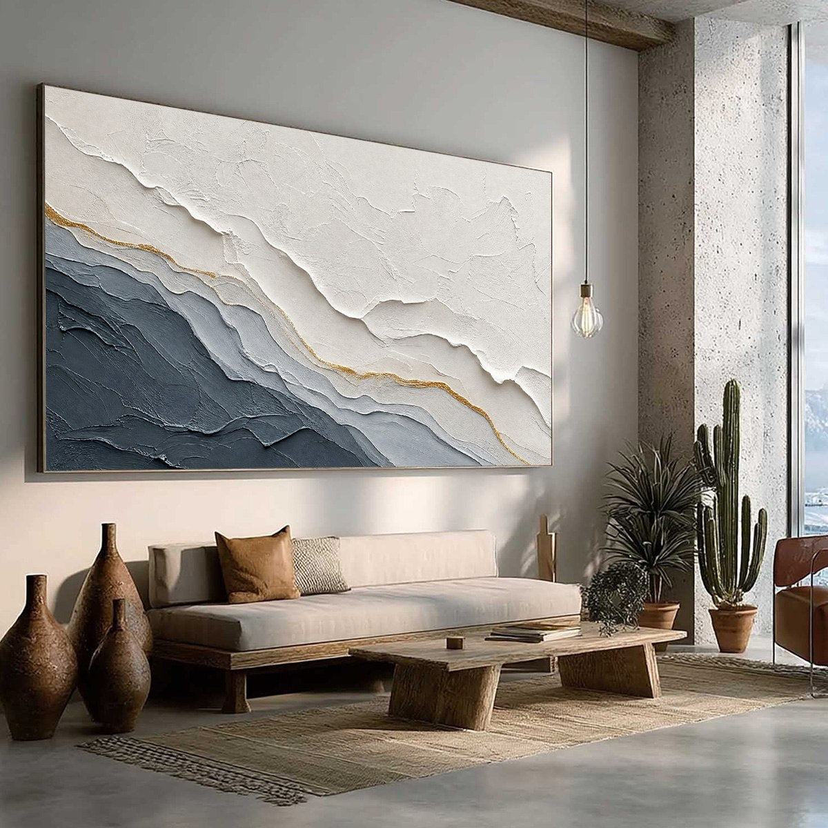 AEON: Textured Grey and Gold Abstract Landscape Painting