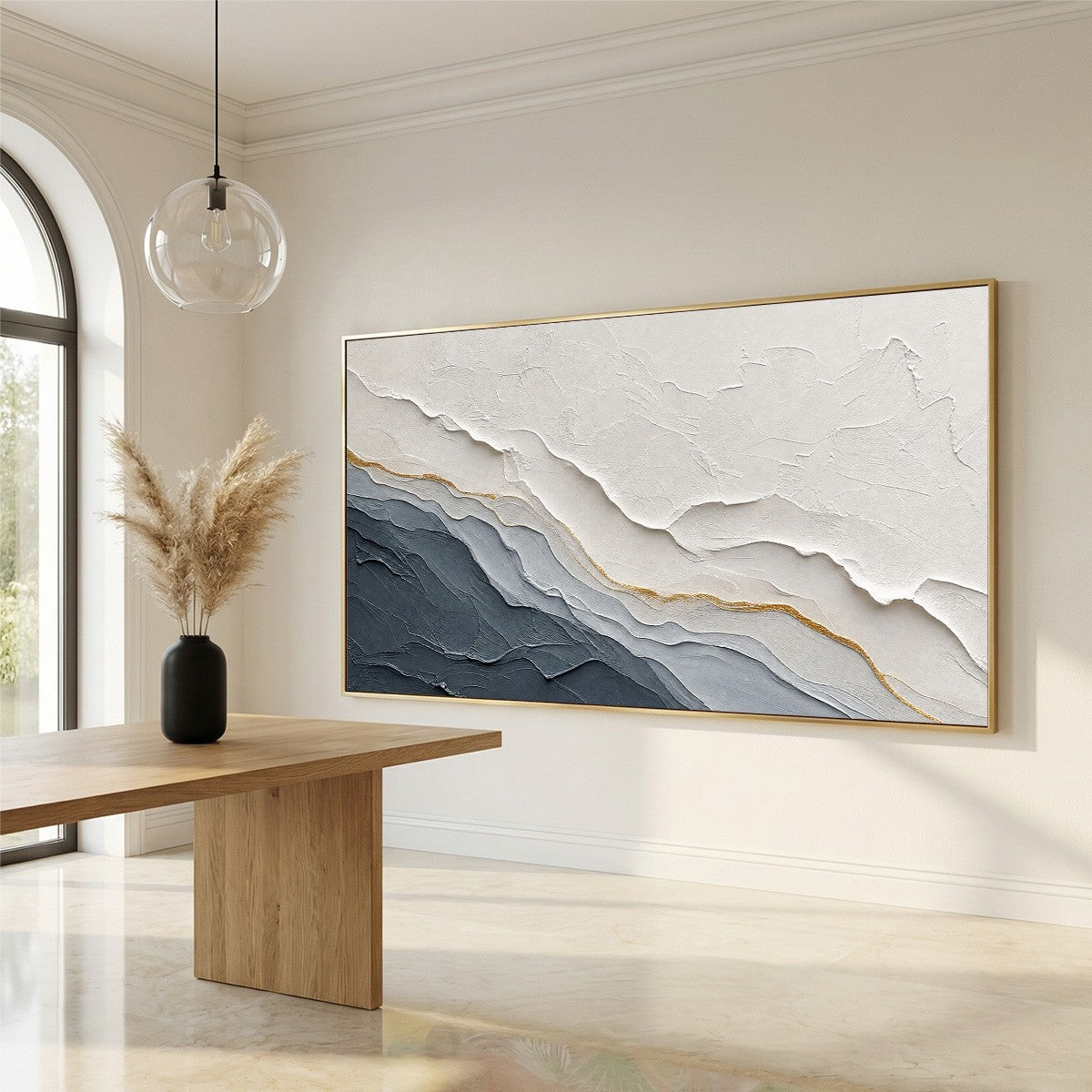 AEON: Textured Grey and Gold Abstract Landscape Painting