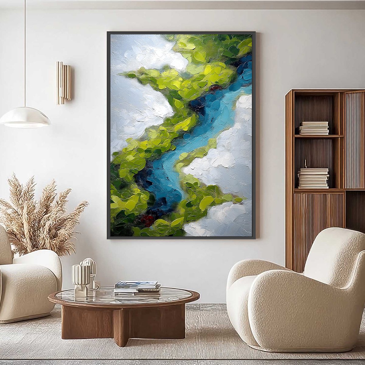 AERIAL REVERIE: Textured Abstract Aerial River Landscape Painting