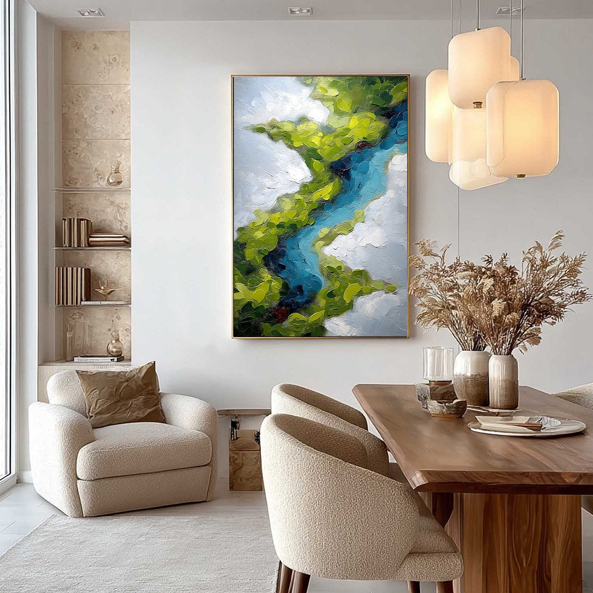 AERIAL REVERIE: Textured Abstract Aerial River Landscape Painting