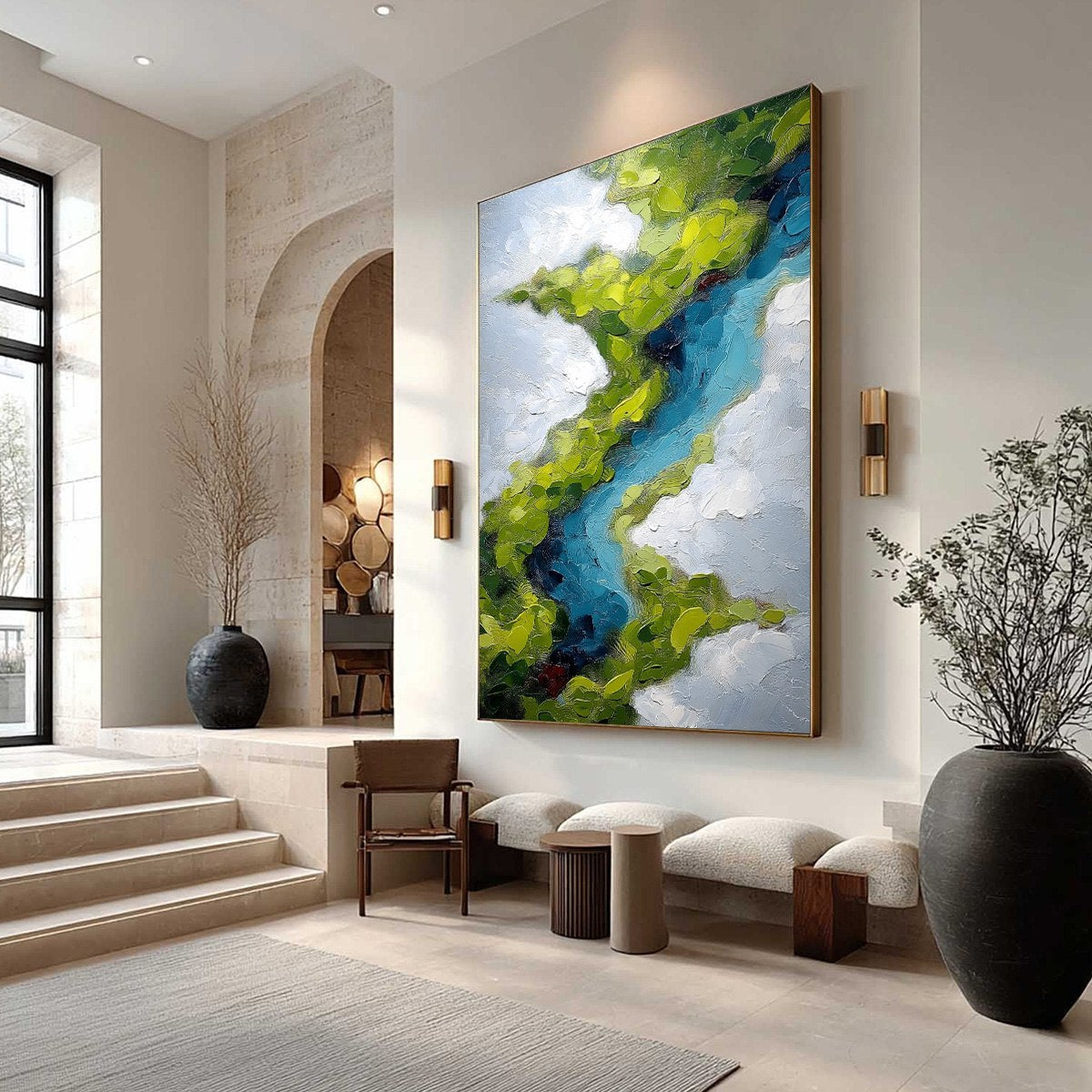 AERIAL REVERIE: Textured Abstract Aerial River Landscape Painting