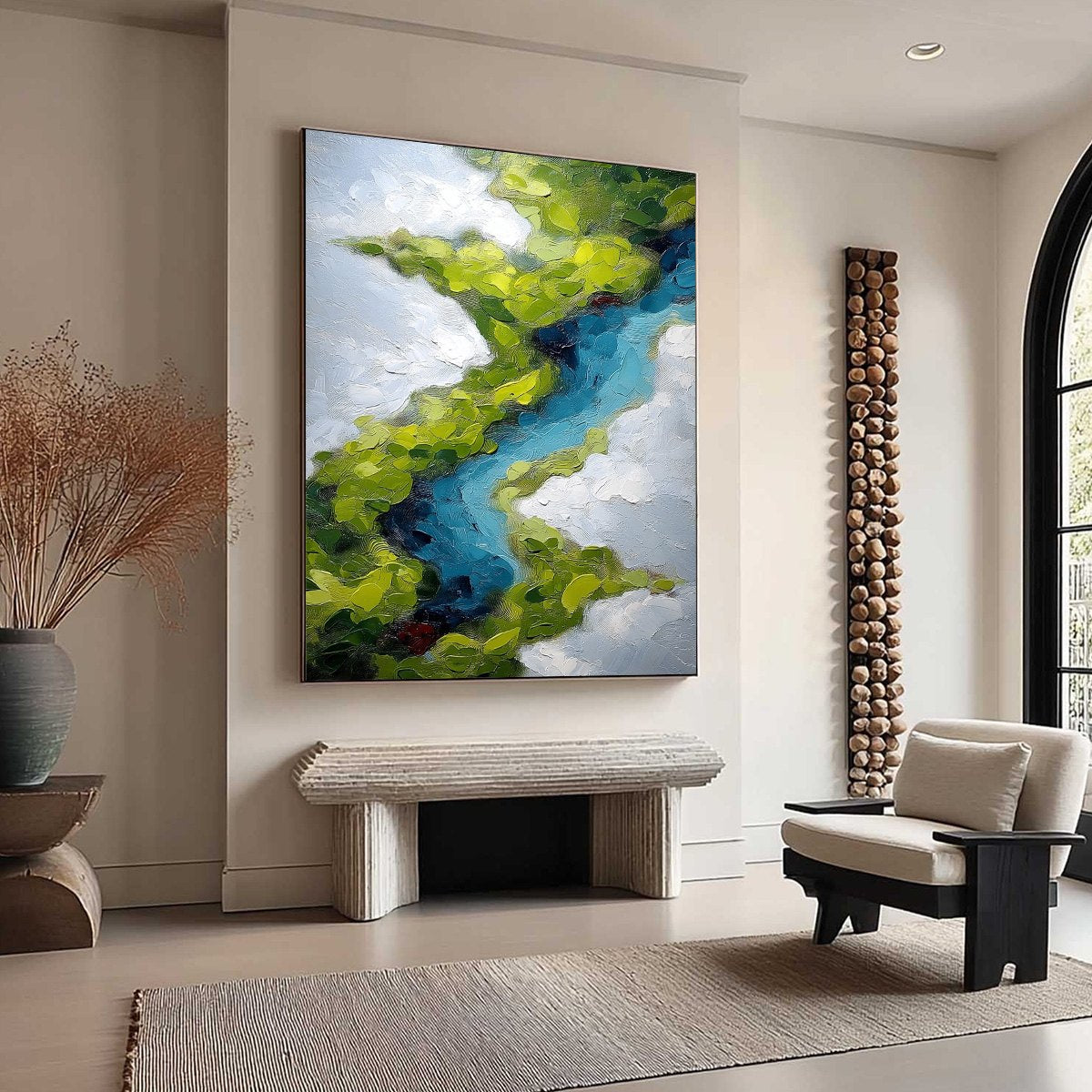 AERIAL REVERIE: Textured Abstract Aerial River Landscape Painting