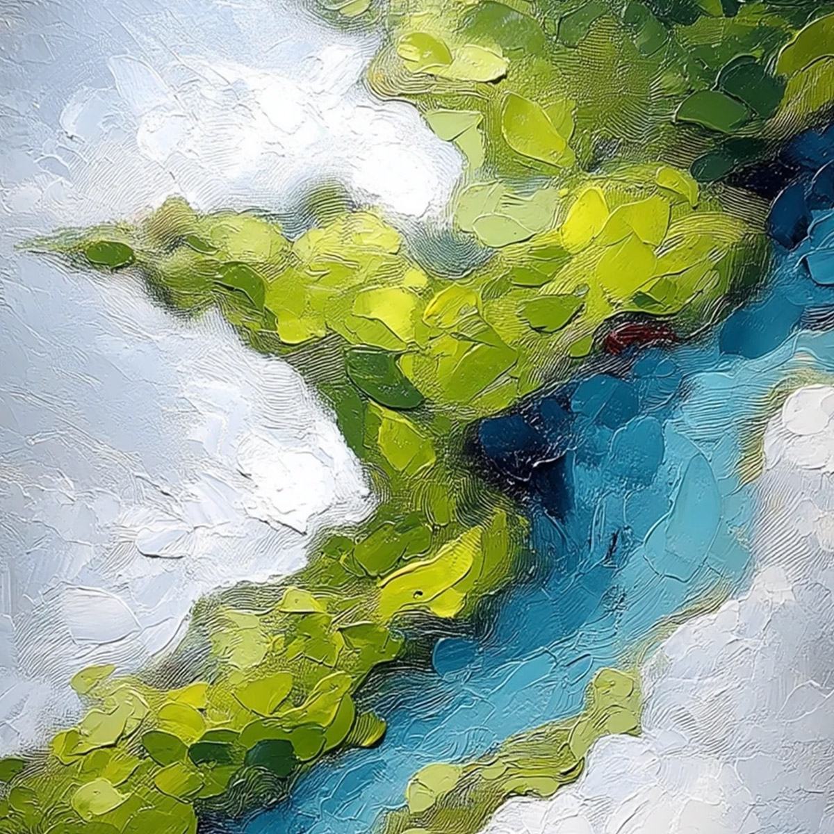 AERIAL REVERIE: Textured Abstract Aerial River Landscape Painting