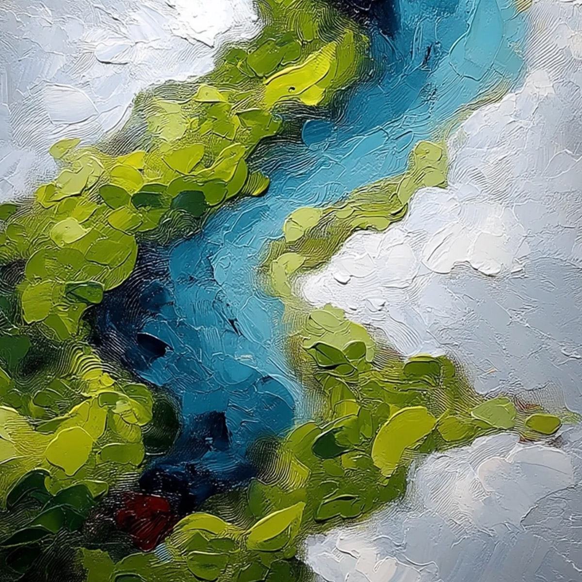 AERIAL REVERIE: Textured Abstract Aerial River Landscape Painting