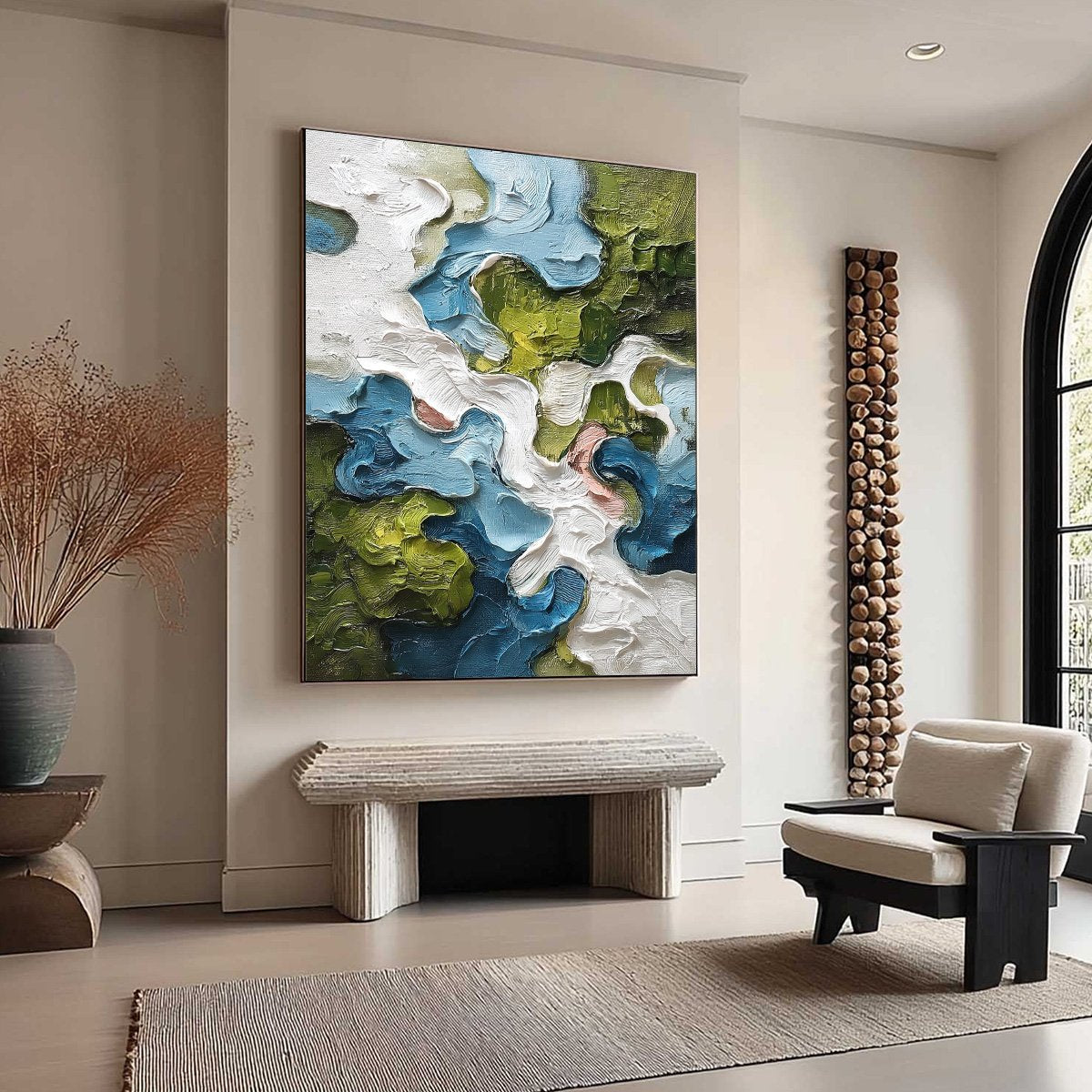 Aerialis Abstract Textured Green and Blue Oil Painting Wall Art