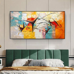 Aerial Dance: Abstract Colorful Oil Painting Canvas Wall Art Decor with Dynamic Lines