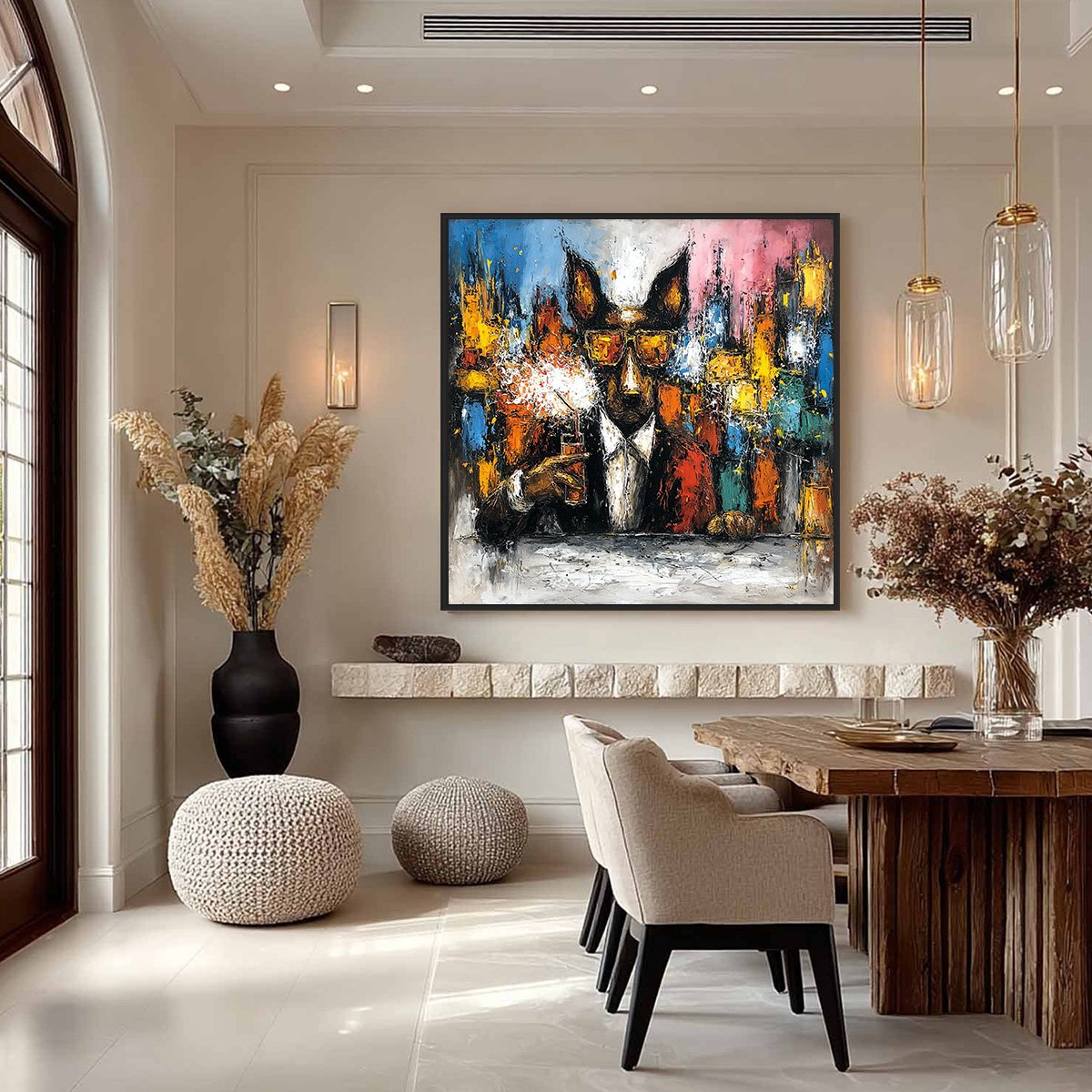 AFTER HOURS Abstract Dog Oil Painting | Colorful Modern Art