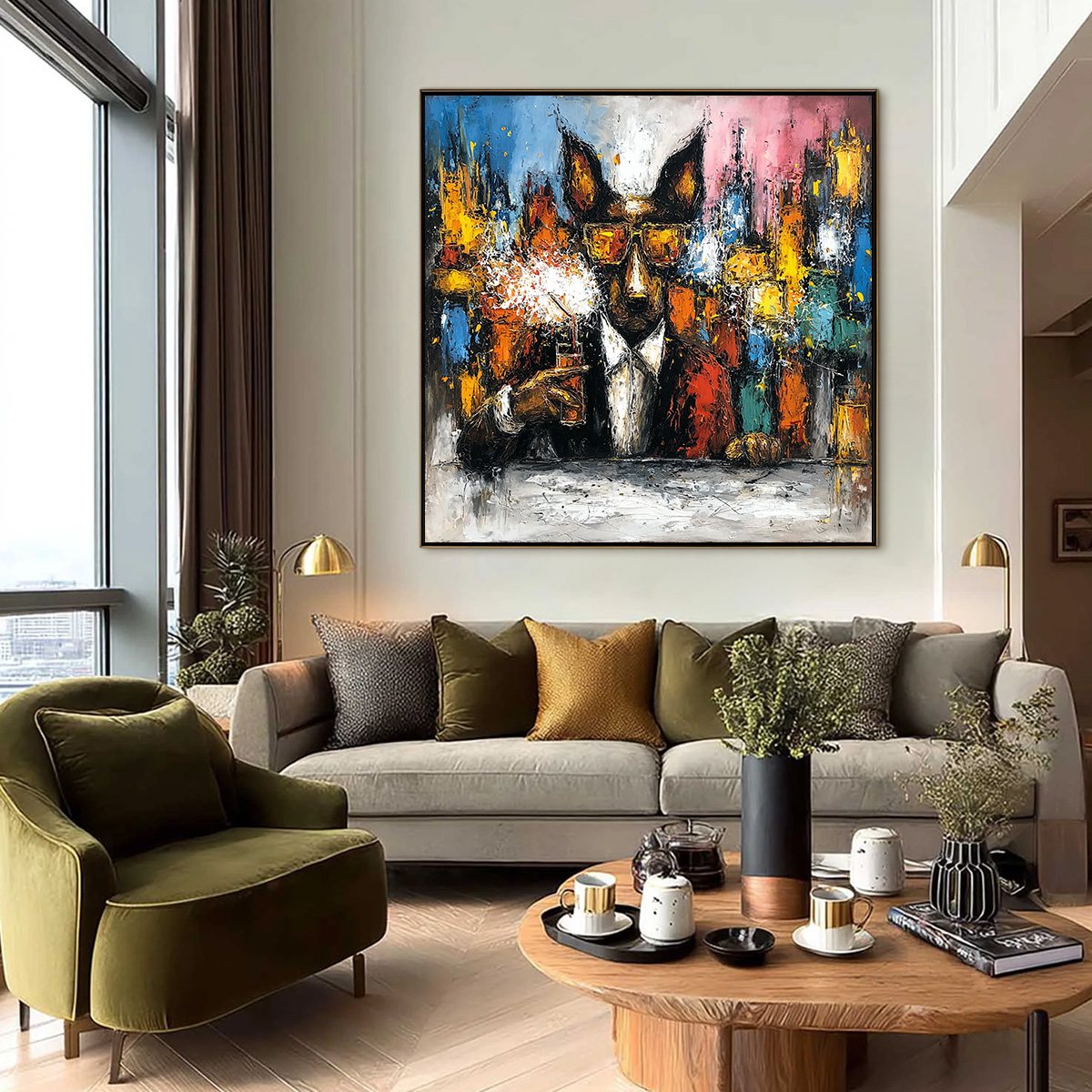 AFTER HOURS Abstract Dog Oil Painting | Colorful Modern Art