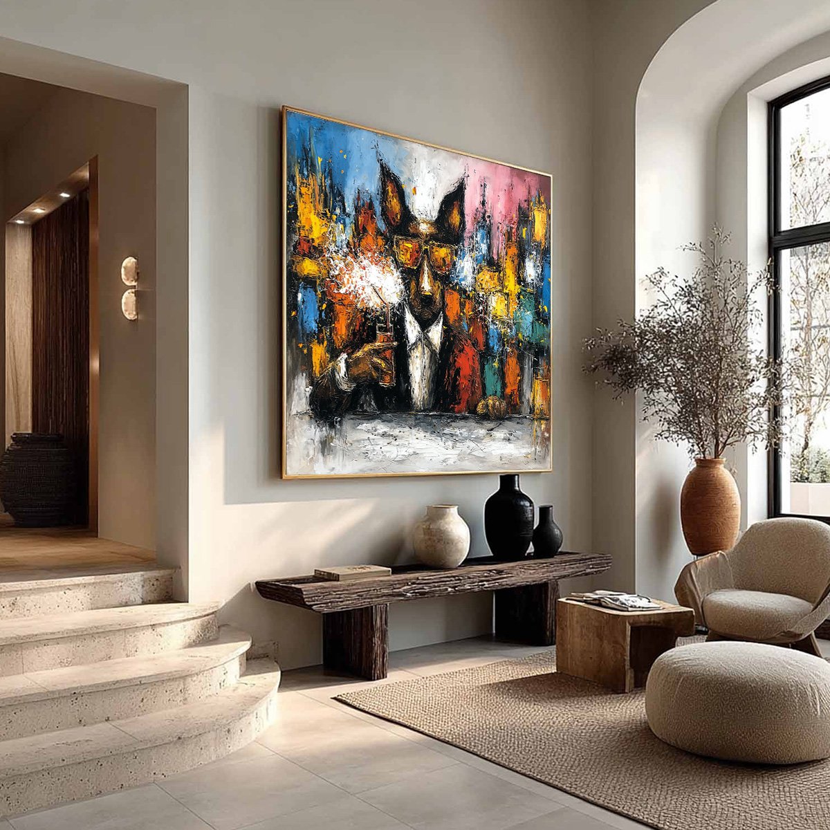 AFTER HOURS Abstract Dog Oil Painting | Colorful Modern Art
