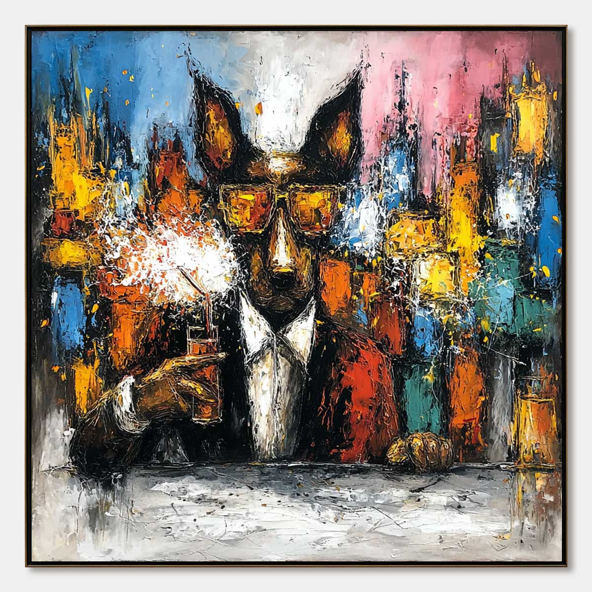AFTER HOURS Abstract Dog Oil Painting | Colorful Modern Art
