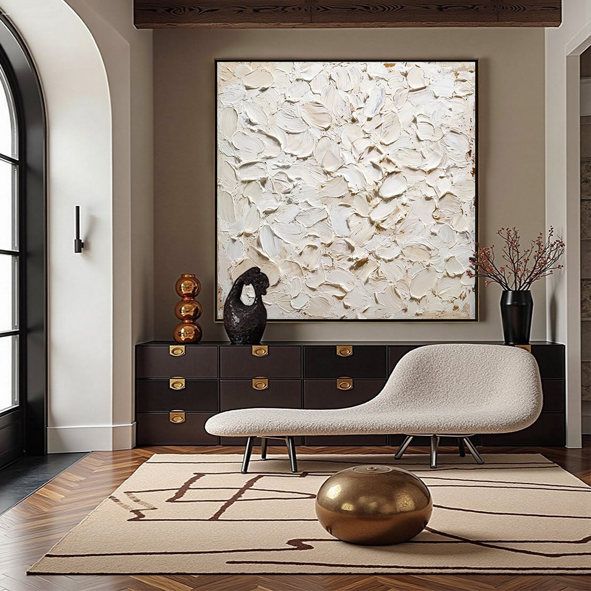 ALABASTER PETALS: Textured Wabi Sabi Abstract Impasto Painting