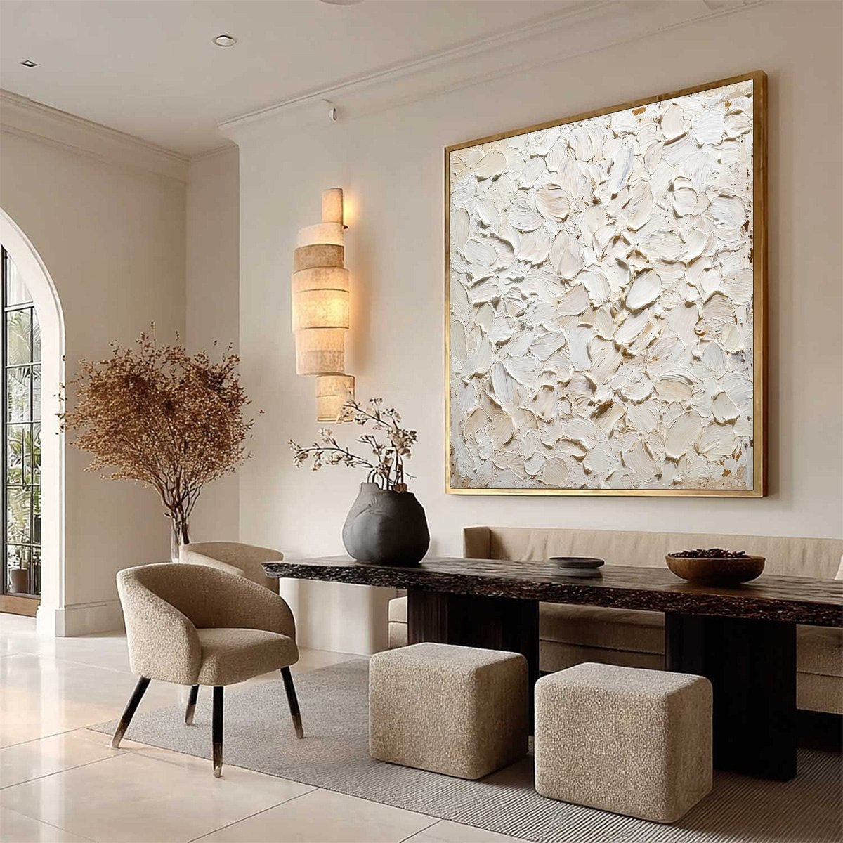 ALABASTER PETALS: Textured Wabi Sabi Abstract Impasto Painting