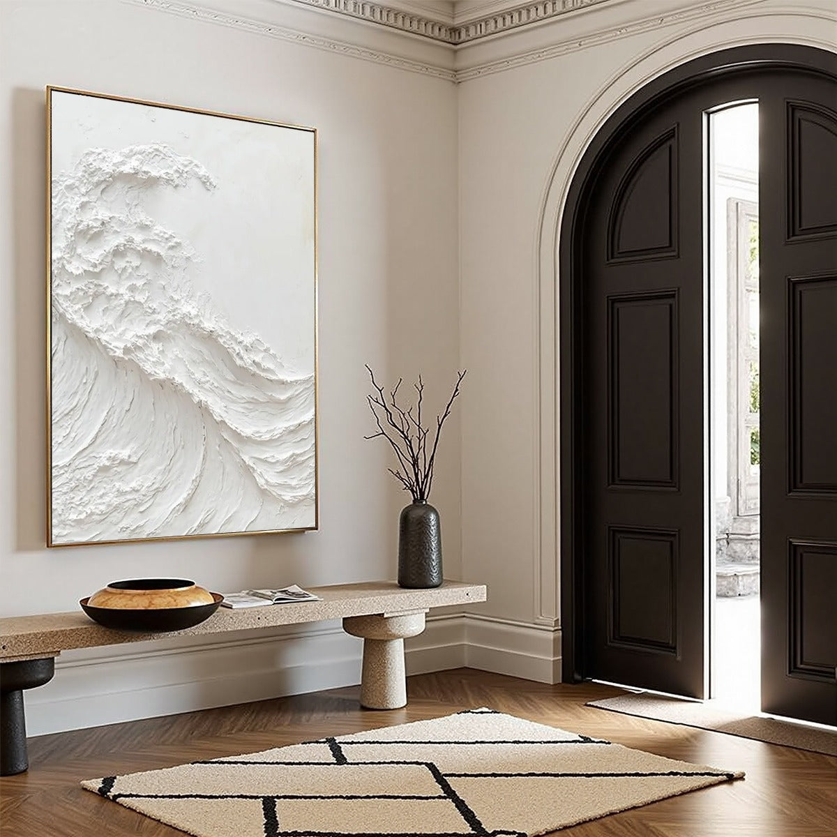 ALABASTER SWELL: Minimalist Textured Coastal Oil Painting