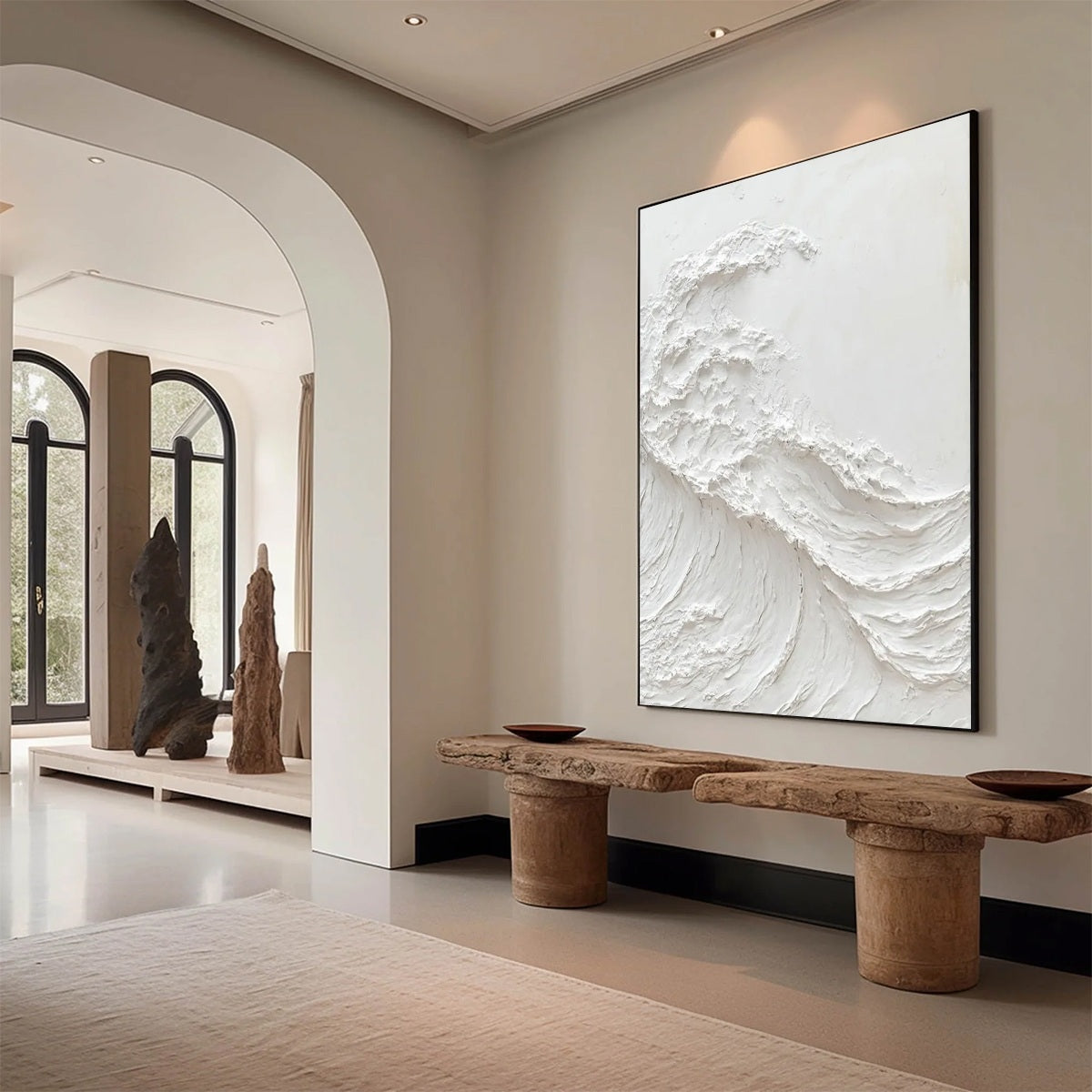 ALABASTER SWELL: Minimalist Textured Coastal Oil Painting