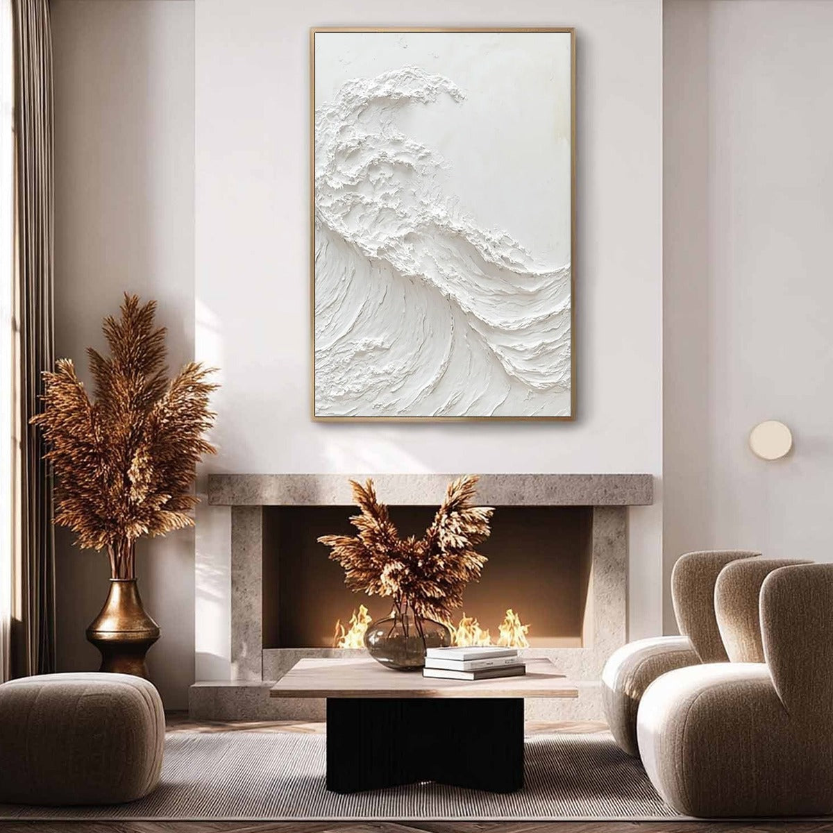ALABASTER SWELL: Minimalist Textured Coastal Oil Painting
