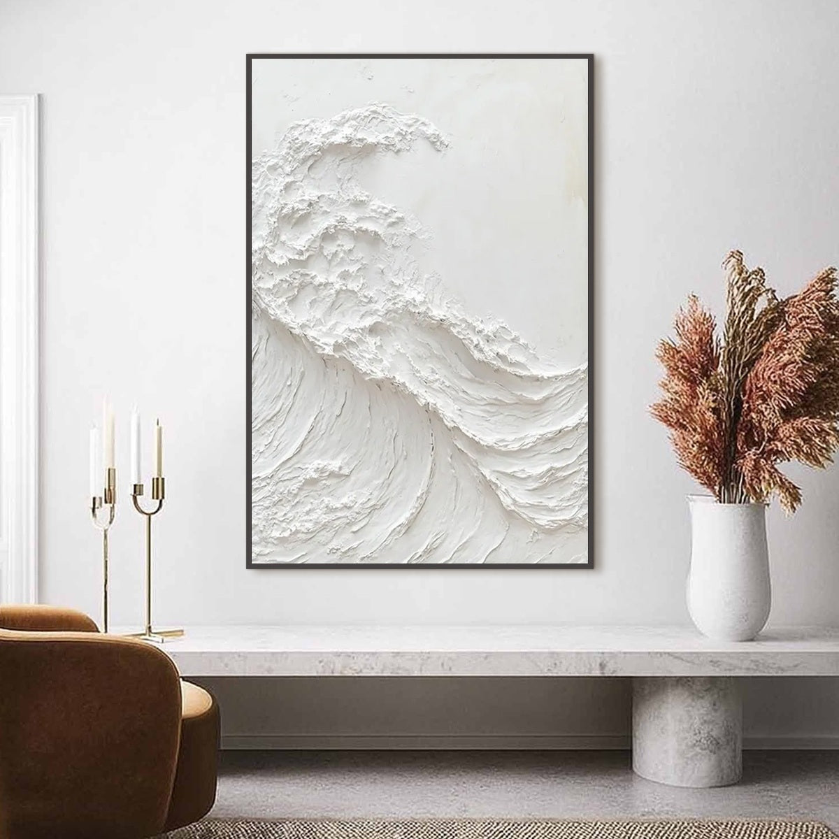 ALABASTER SWELL: Minimalist Textured Coastal Oil Painting