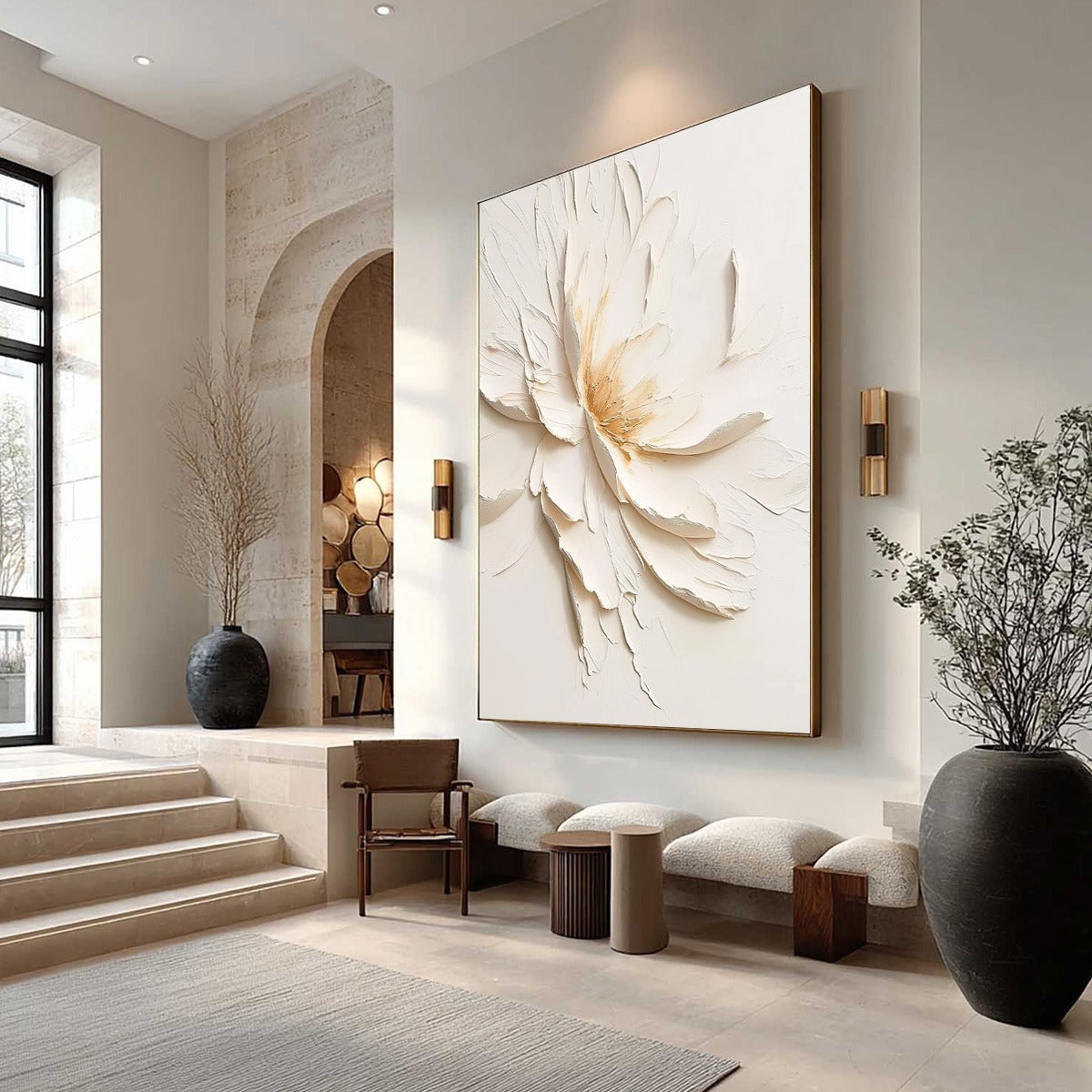 ALABASTER BLOOM: Textured Impasto Floral Oil Painting