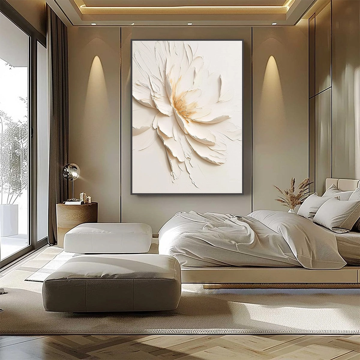 ALABASTER BLOOM: Textured Impasto Floral Oil Painting