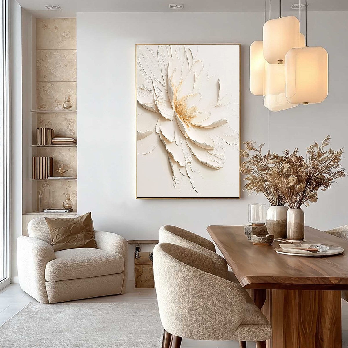 ALABASTER BLOOM: Textured Impasto Floral Oil Painting