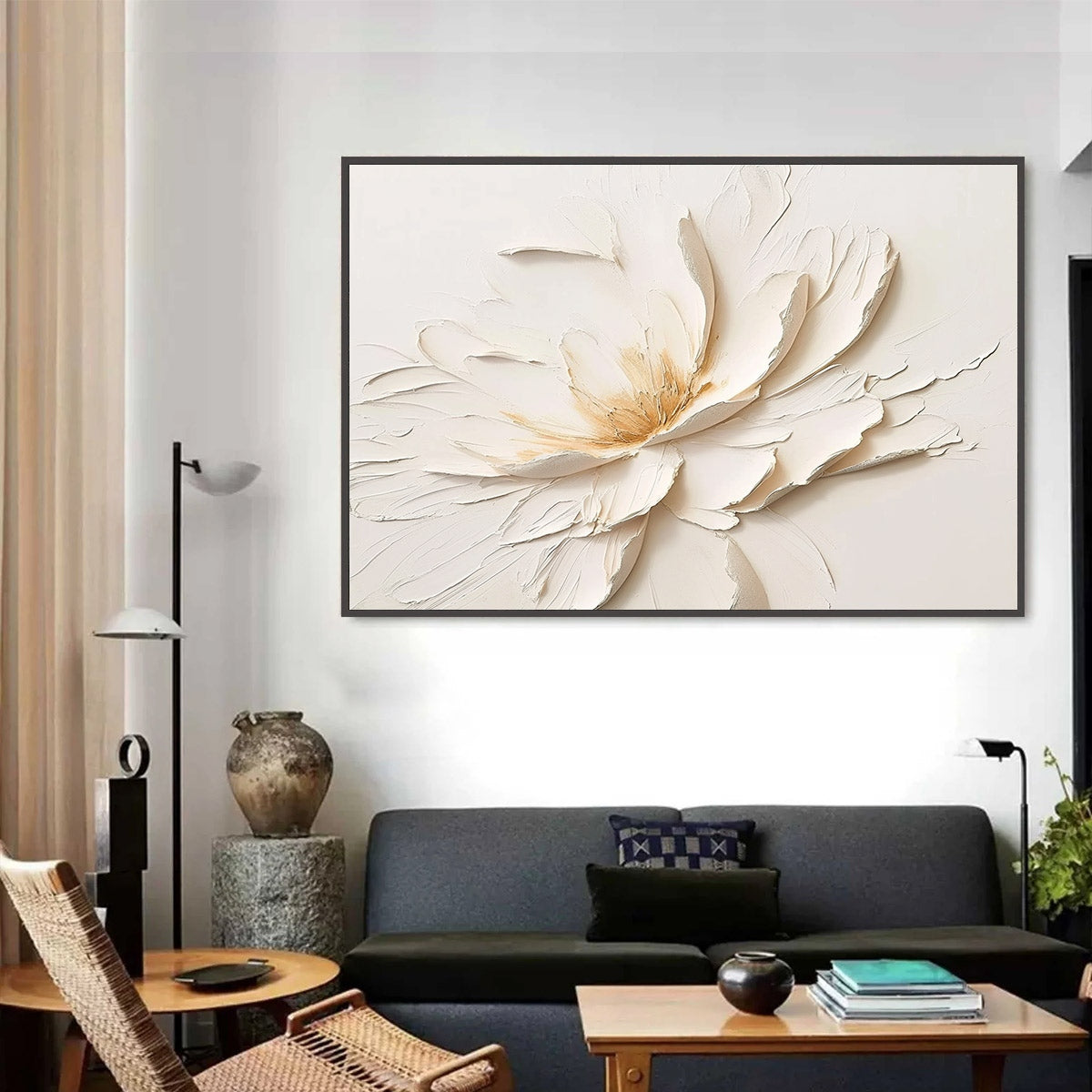 ALABASTER BLOOM: Textured Impasto Floral Oil Painting