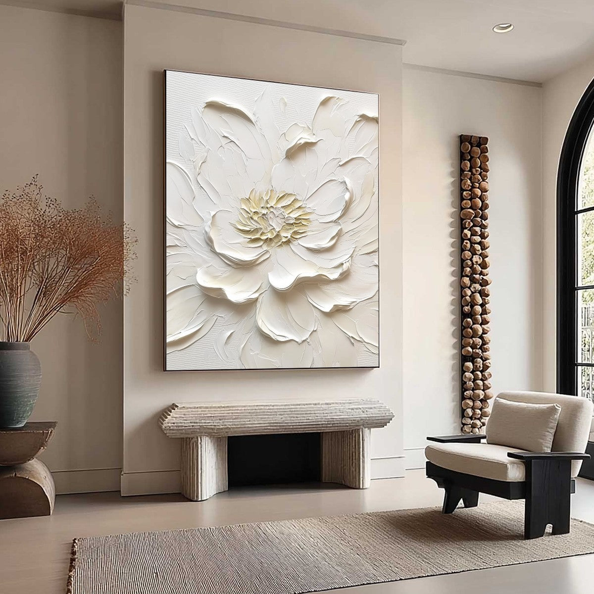 ALABASTER BLOOM: Textured Impasto Peony Flower Painting