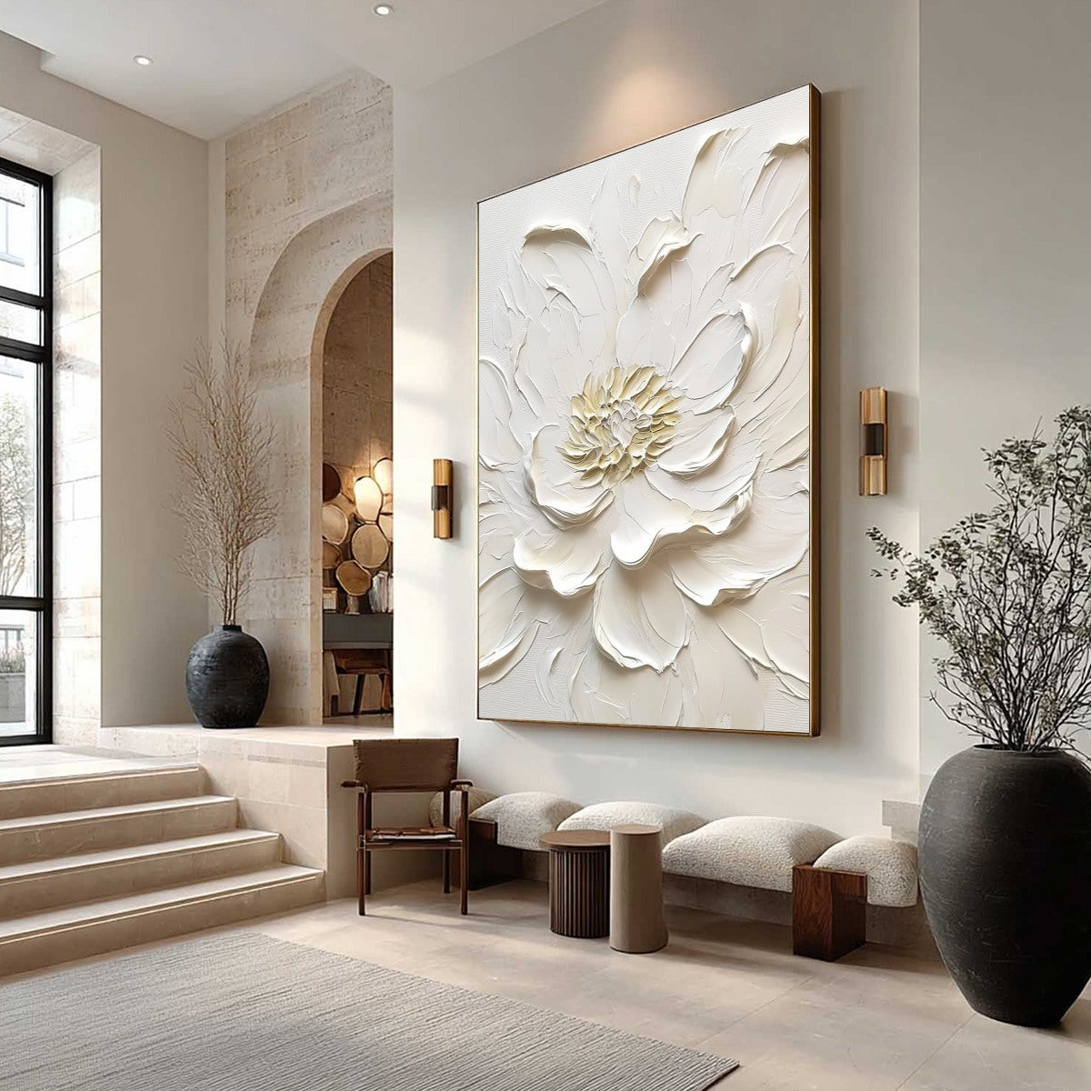 ALABASTER BLOOM: Textured Impasto Peony Flower Painting