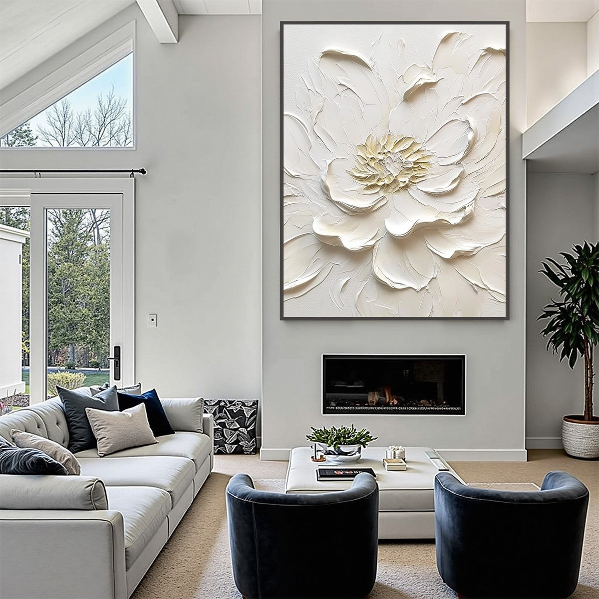 ALABASTER BLOOM: Textured Impasto Peony Flower Painting