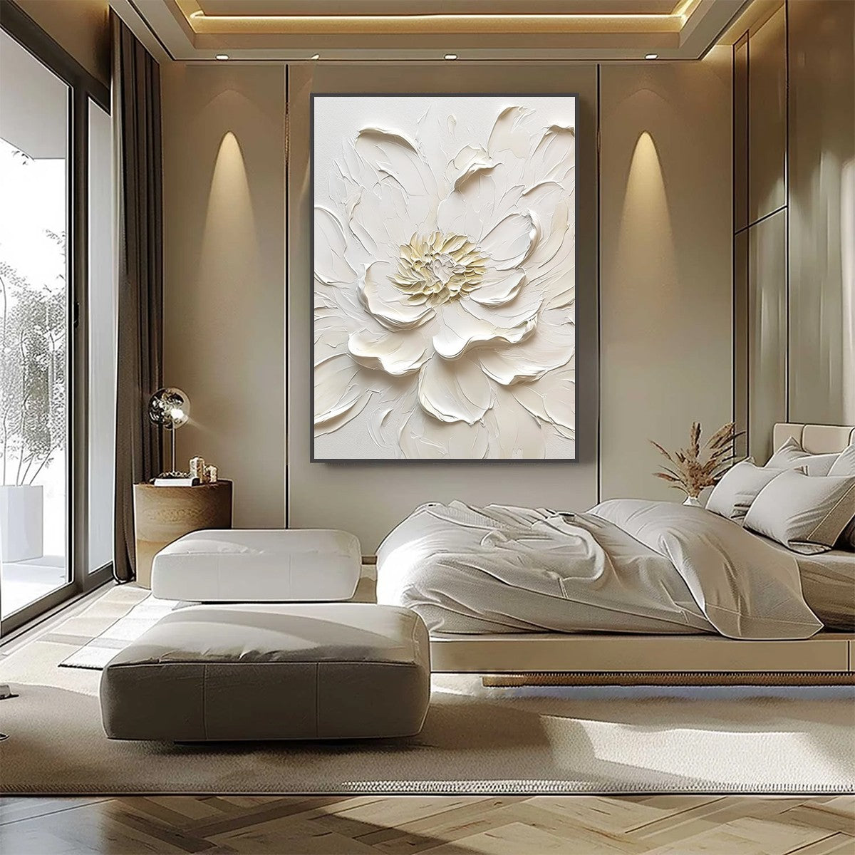 ALABASTER BLOOM: Textured Impasto Peony Flower Painting