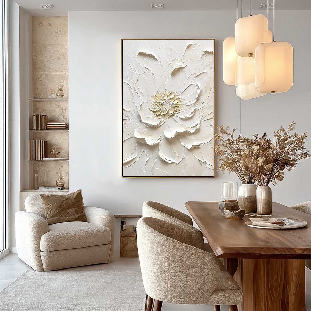 ALABASTER BLOOM: Textured Impasto Peony Flower Painting