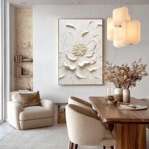 ALABASTER BLOOM: Textured Impasto Peony Flower Painting