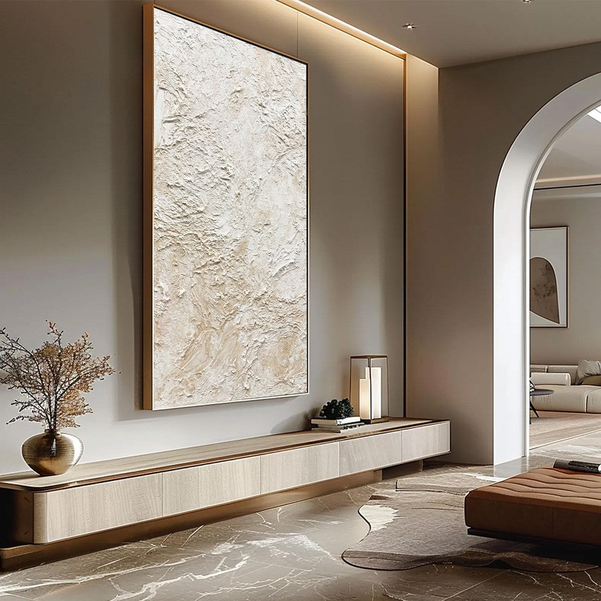 ALABASTER VEIL: Textured Wabi Sabi Minimalist Painting