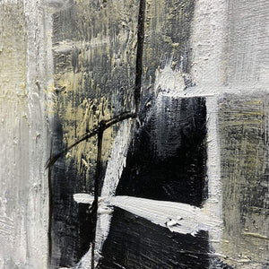 Alchemy Grid: Original Abstract Oil Painting - Black White Gold Textured Horizontal Wall Art