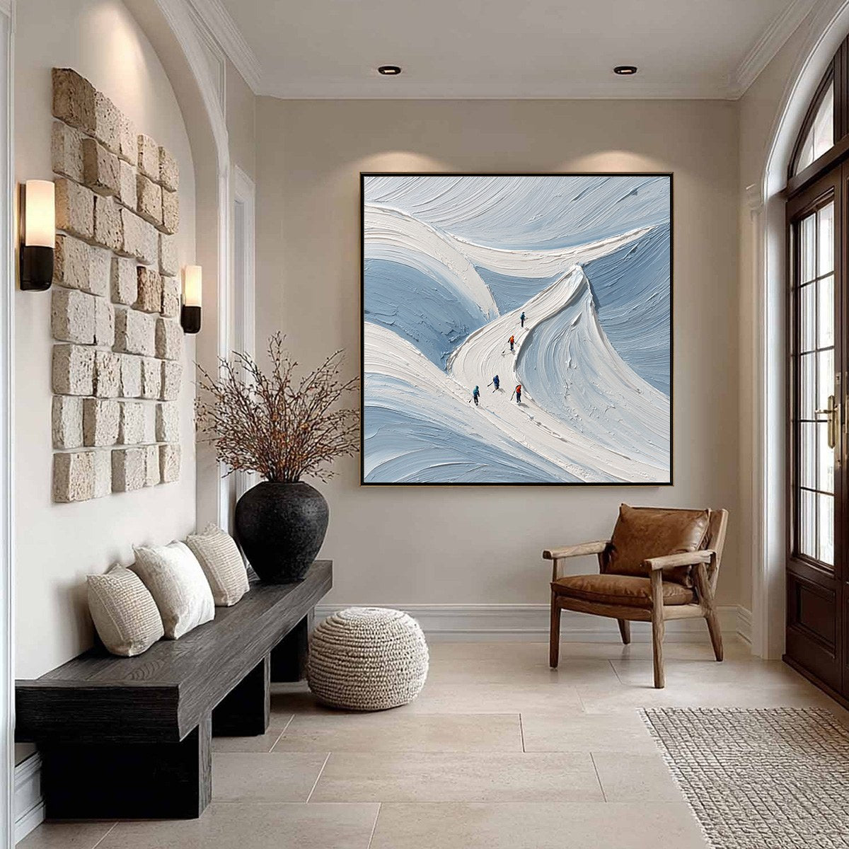 ALPINE ASCENT: Textured Impasto Skiing Mountainscape Painting