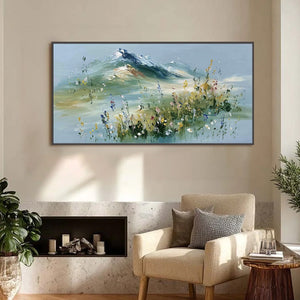 ALPINE BLOOM: Textured Palette Knife Mountain & Wildflower Landscape Painting