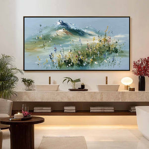 ALPINE BLOOM: Textured Palette Knife Mountain & Wildflower Landscape Painting