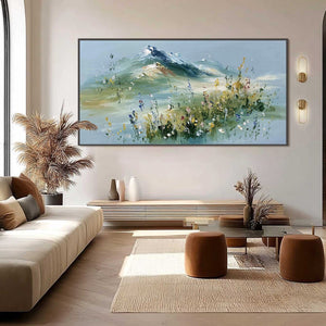 ALPINE BLOOM: Textured Palette Knife Mountain & Wildflower Landscape Painting