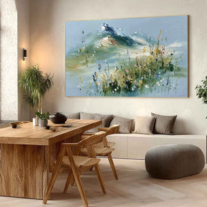 ALPINE BLOOM: Textured Palette Knife Mountain & Wildflower Landscape Painting