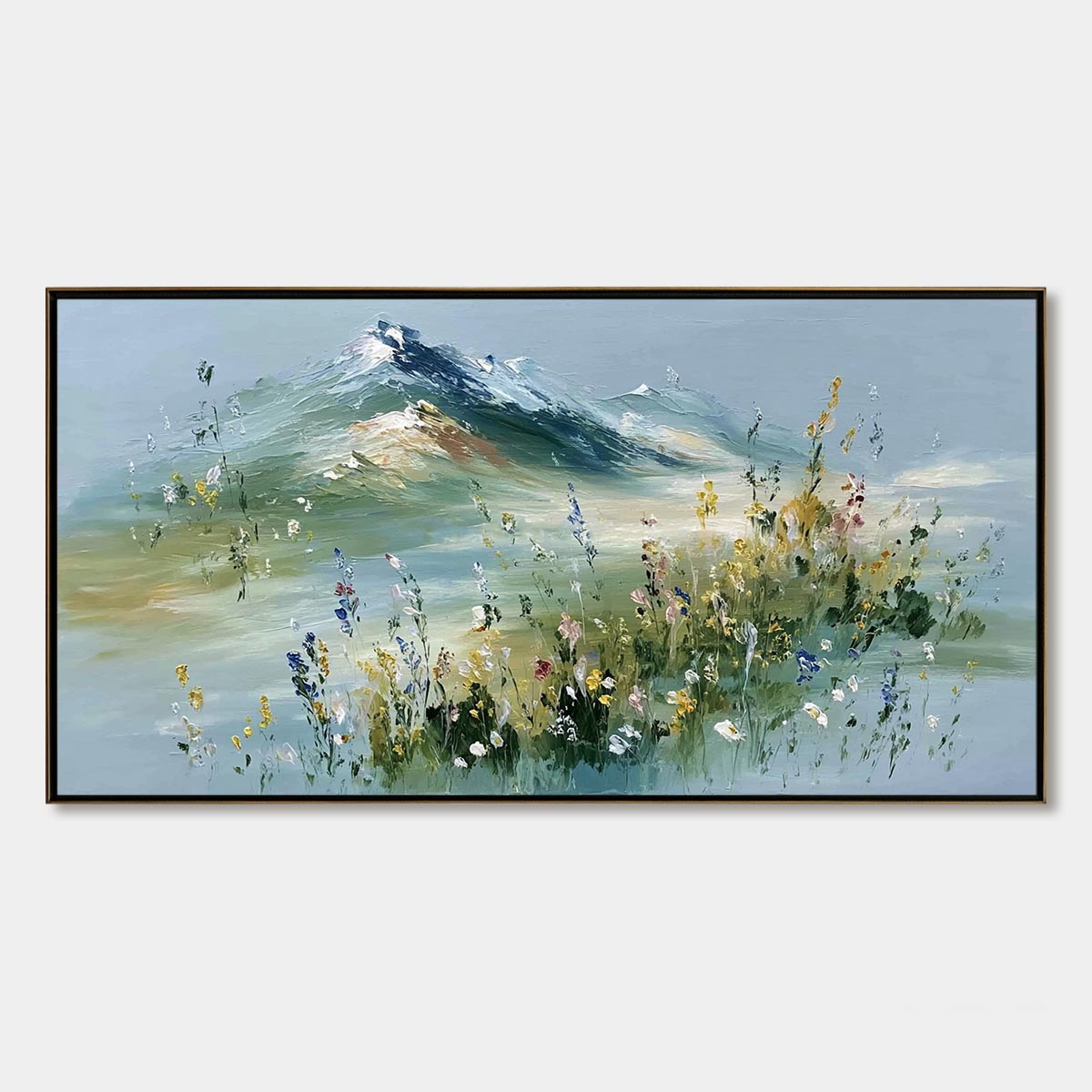 ALPINE BLOOM: Textured Palette Knife Mountain & Wildflower Landscape Painting