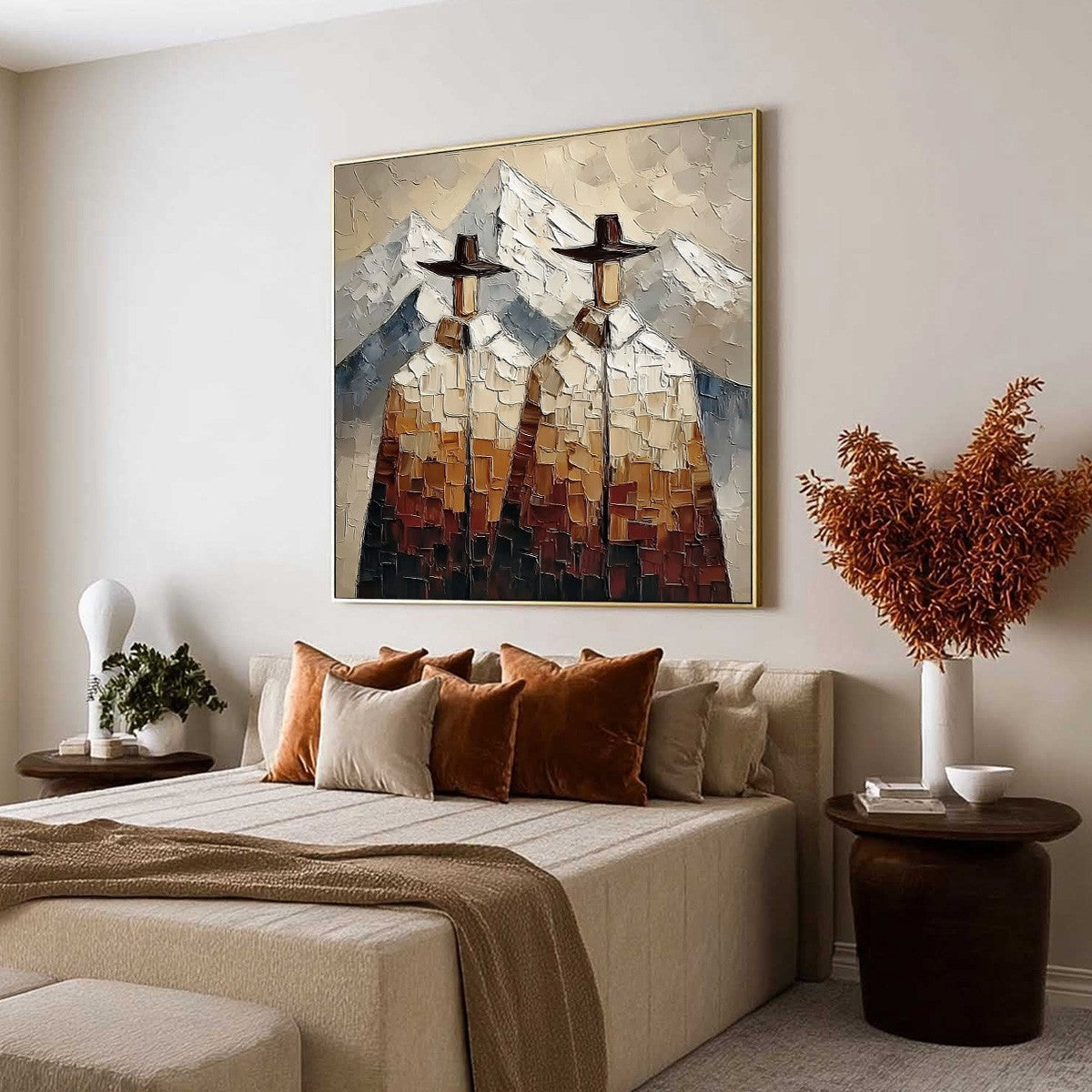 ALPINE COMPANIONS: Textured Impasto Painting of Two Figures in the Mountains