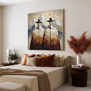 ALPINE COMPANIONS: Textured Impasto Painting of Two Figures in the Mountains
