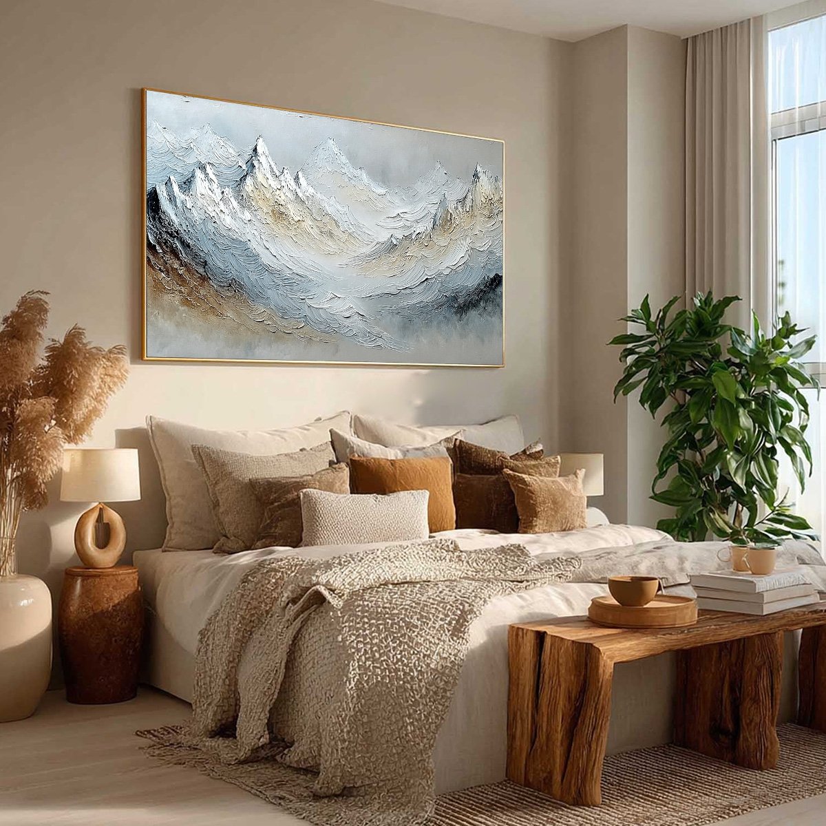 ALPINE CREST: Heavily Textured Wabi Sabi Mountain Landscape Painting