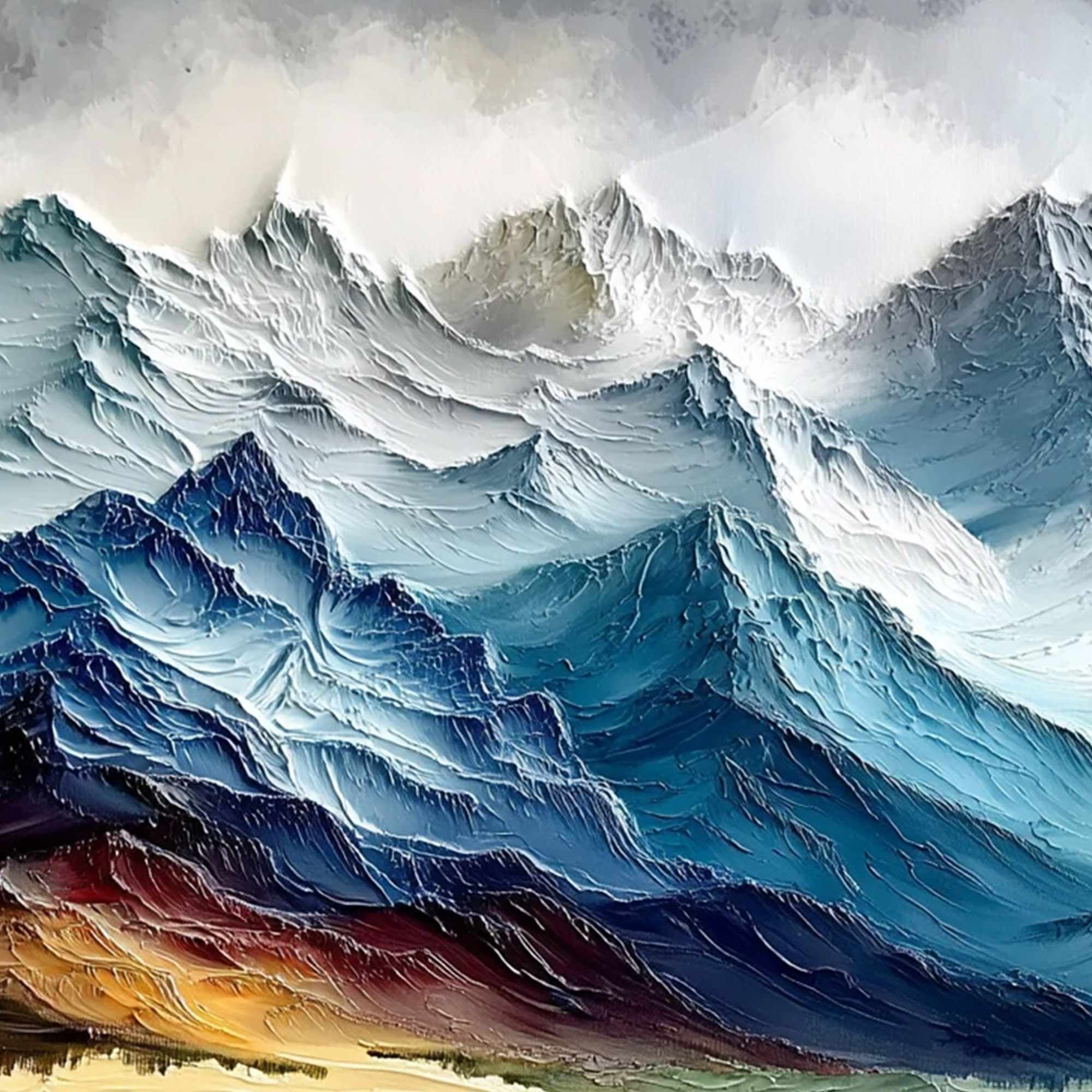 ALPINE CREST: Textured Impasto Mountain Range Landscape Painting