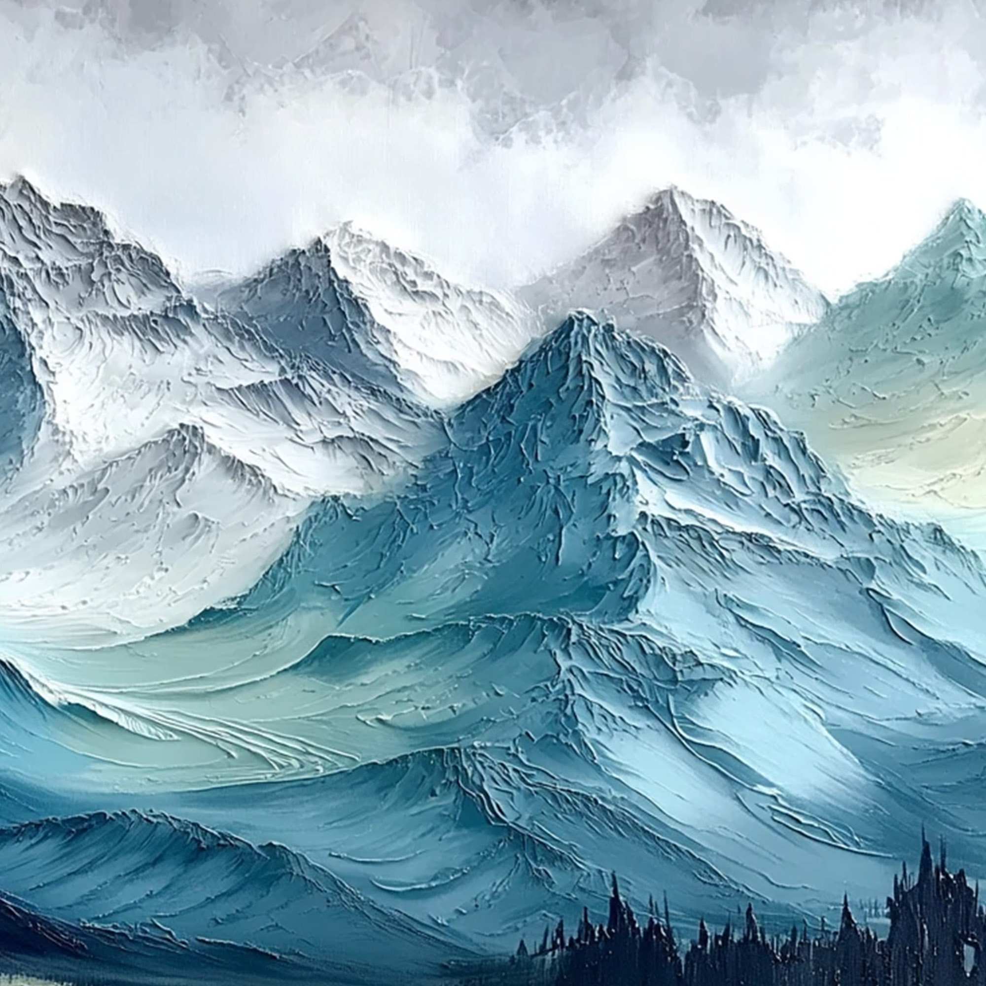 ALPINE CREST: Textured Impasto Mountain Range Landscape Painting