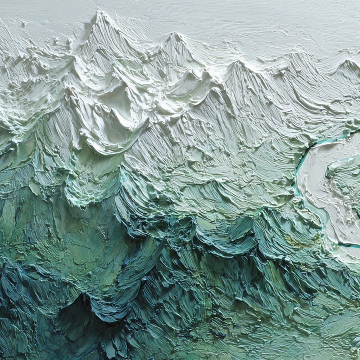 ALPINE CURRENT: Textured Impasto Mountain River Landscape